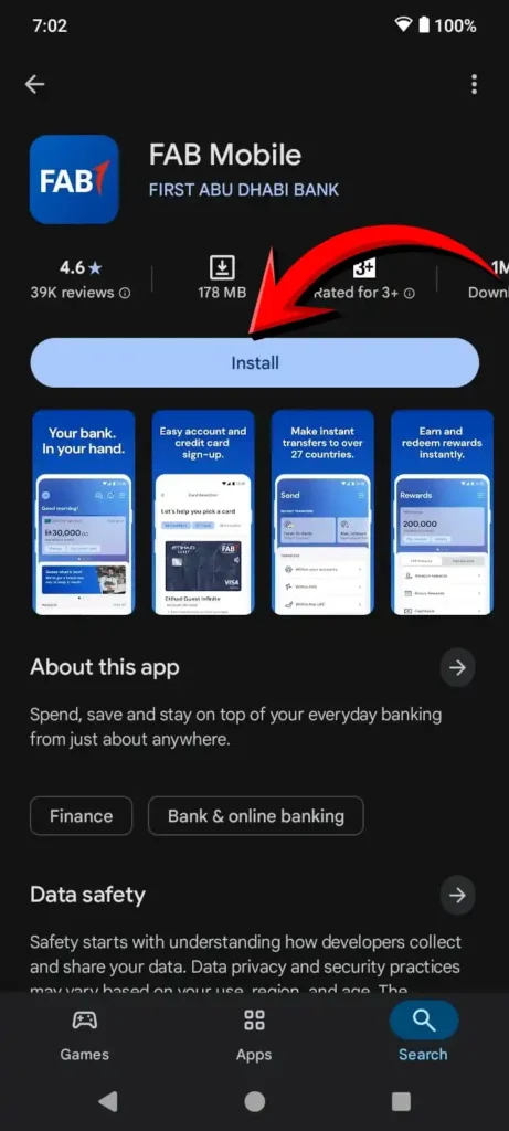 Install/Dowmlad the official FAB Mobile App by First Abu Dhabi Bank.