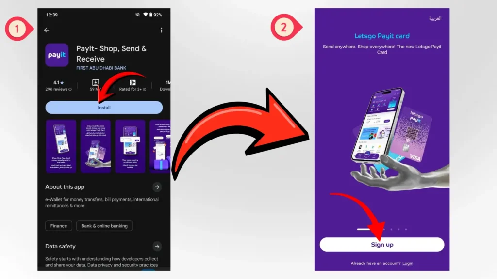Download official Payit App and click on Sign-up for fab bank balance check.