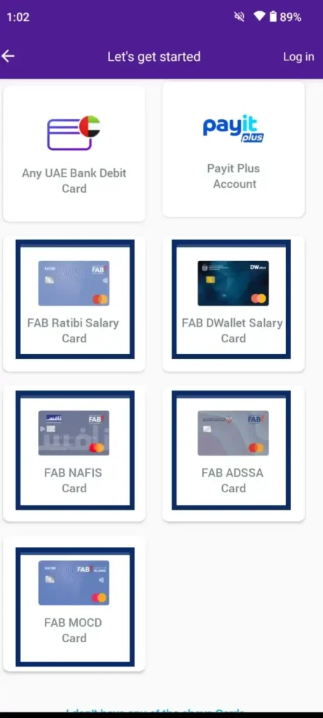 click on card option depending upon your availability for fab balance check.