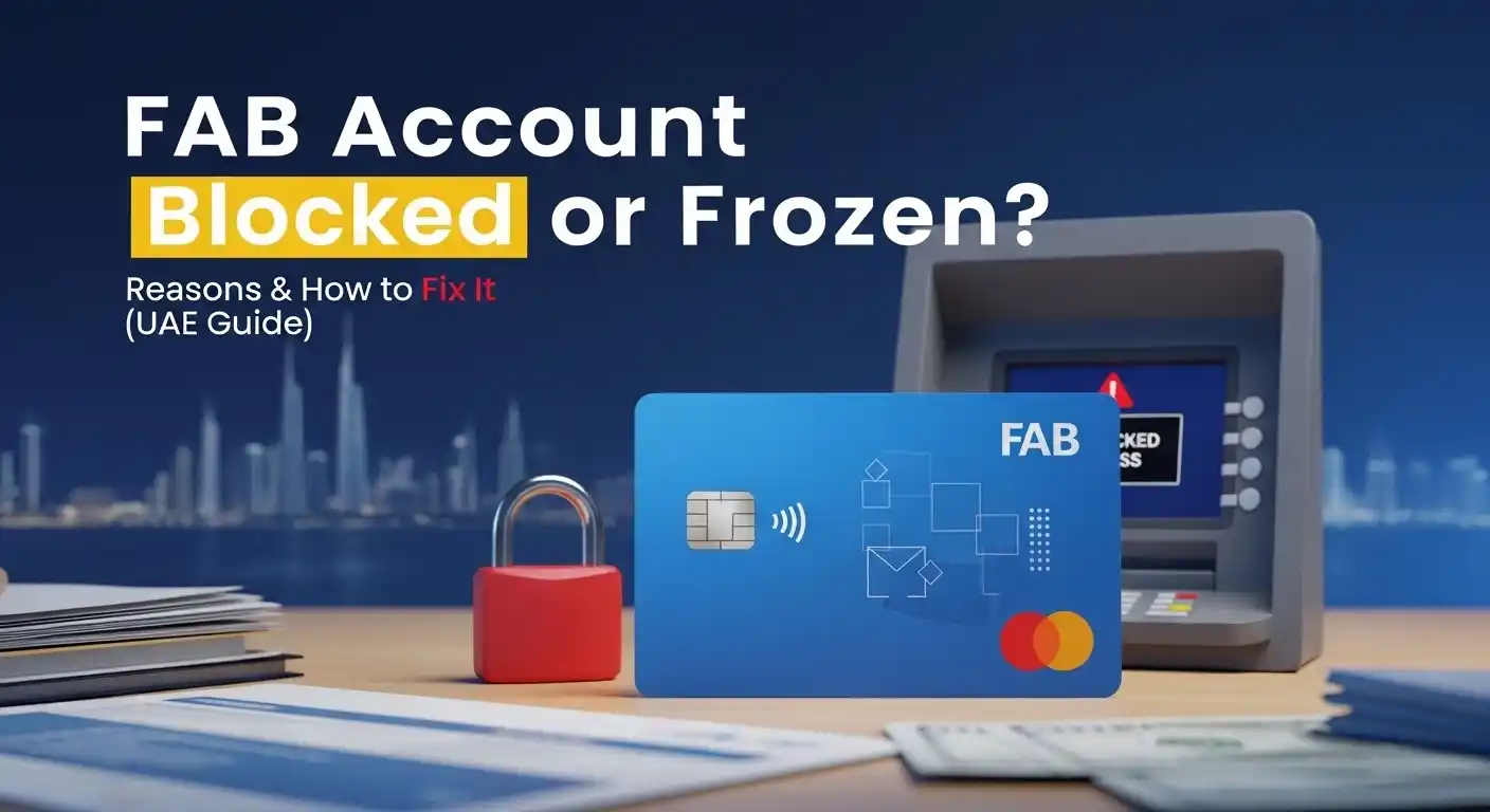 FAB account blocked or frozen issue with debit card and ATM showing restricted access