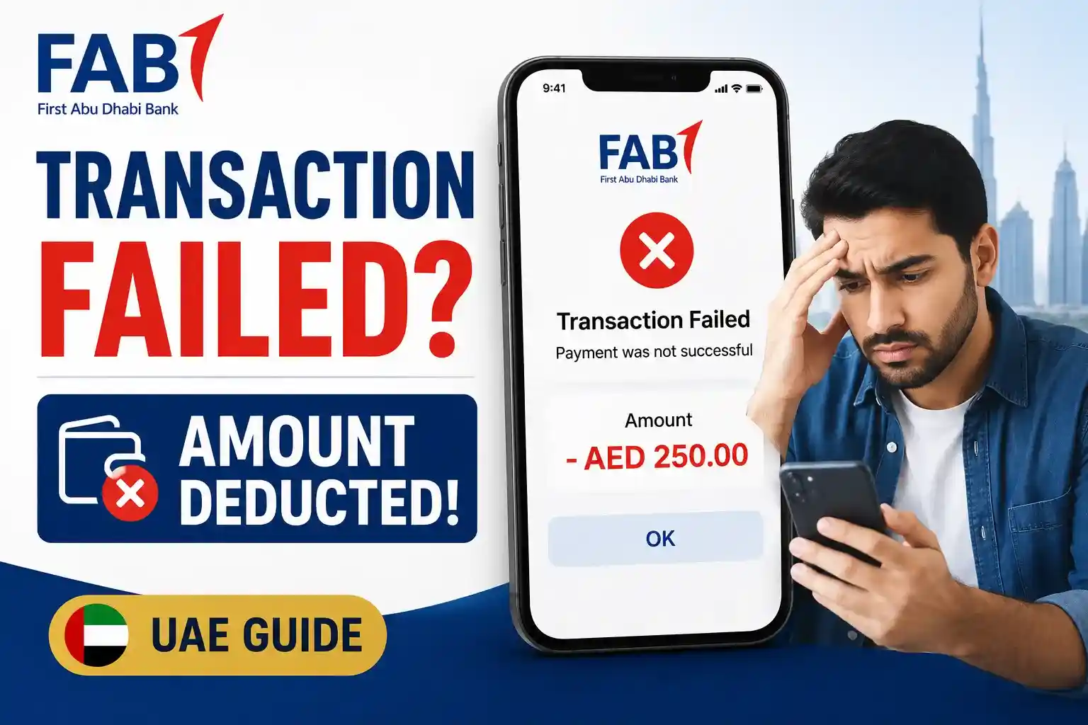 FAB transaction failed amount debited refund time and fixes UAE banking troubleshooting guide